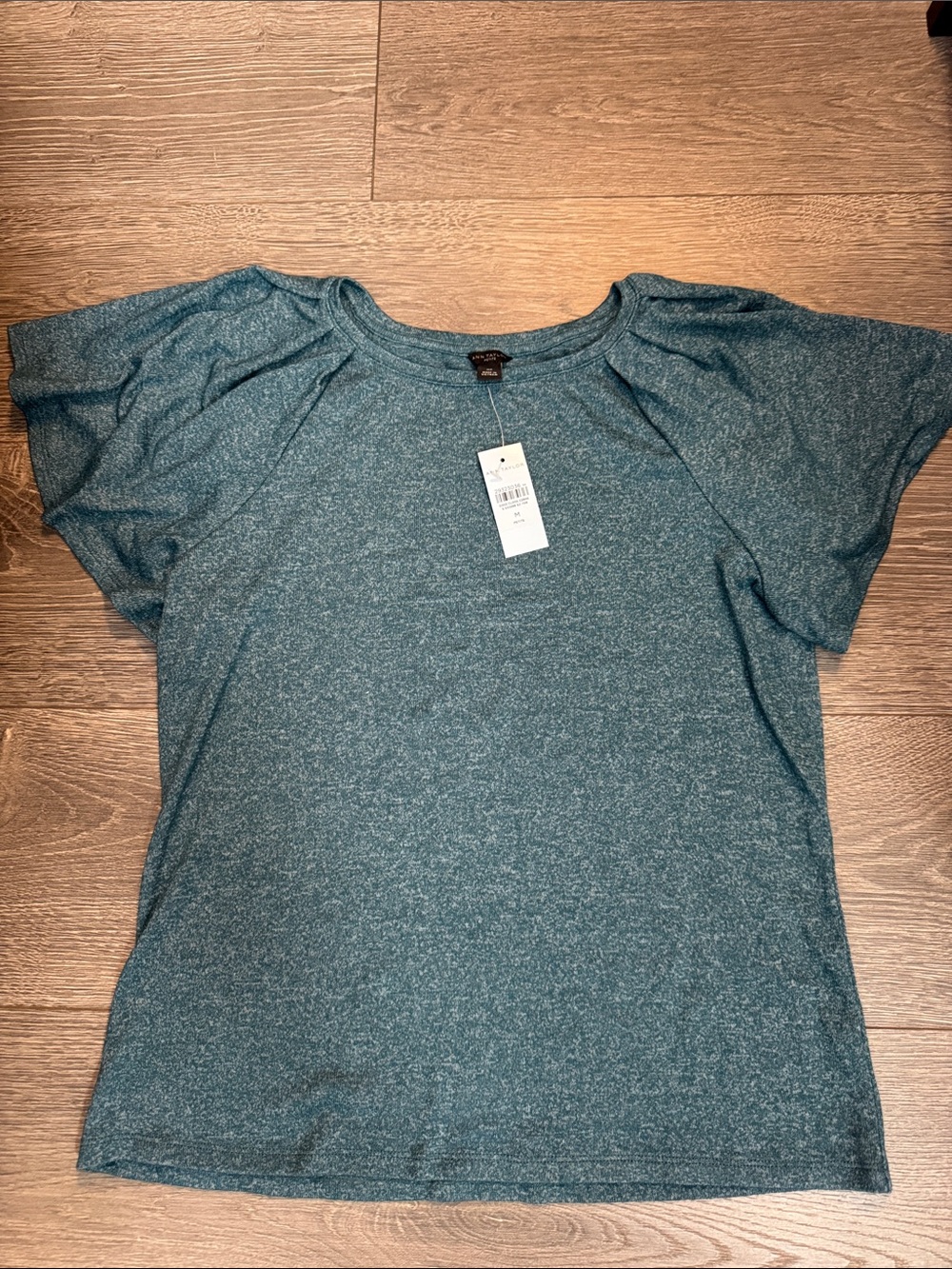 Ann Taylor Teal Heather Short Sleeve Knit Top PM